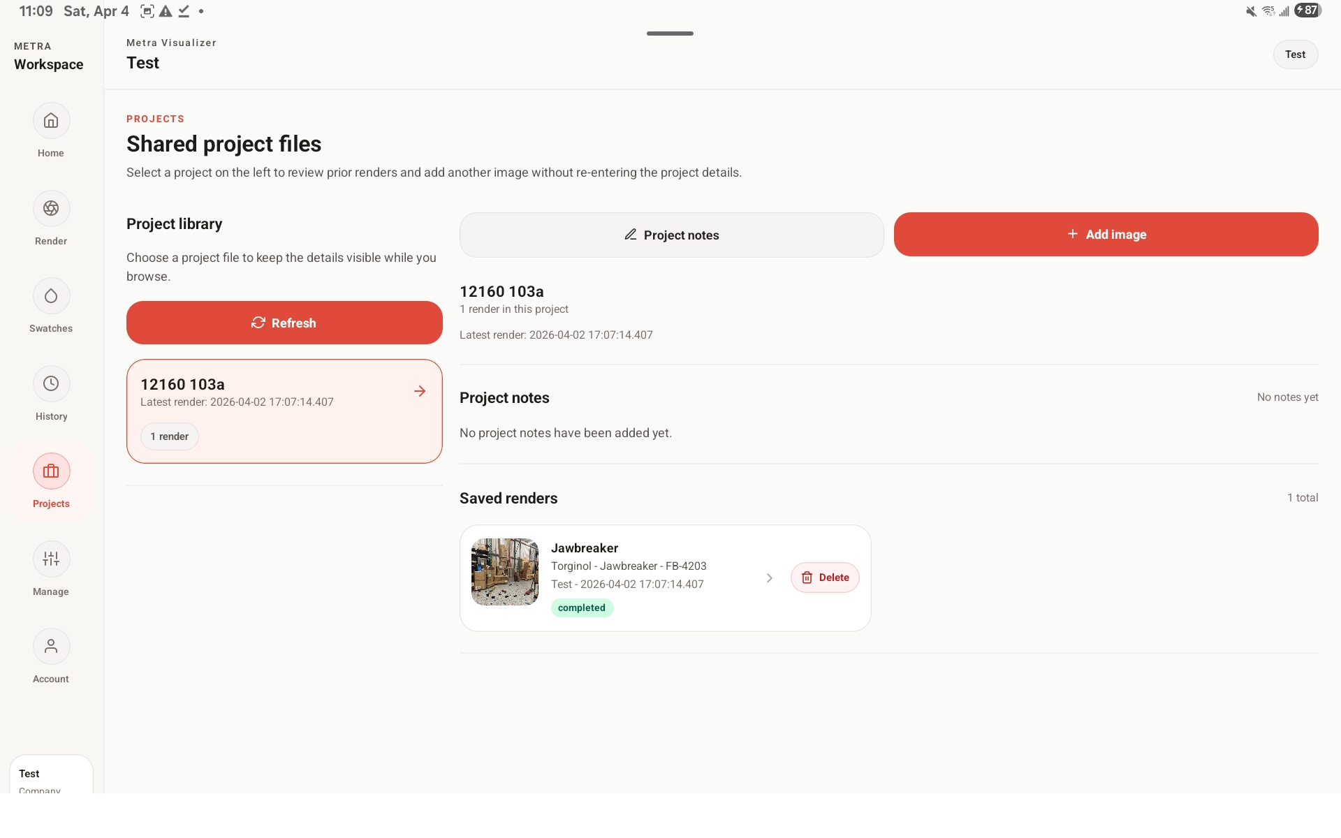 Tablet projects screen